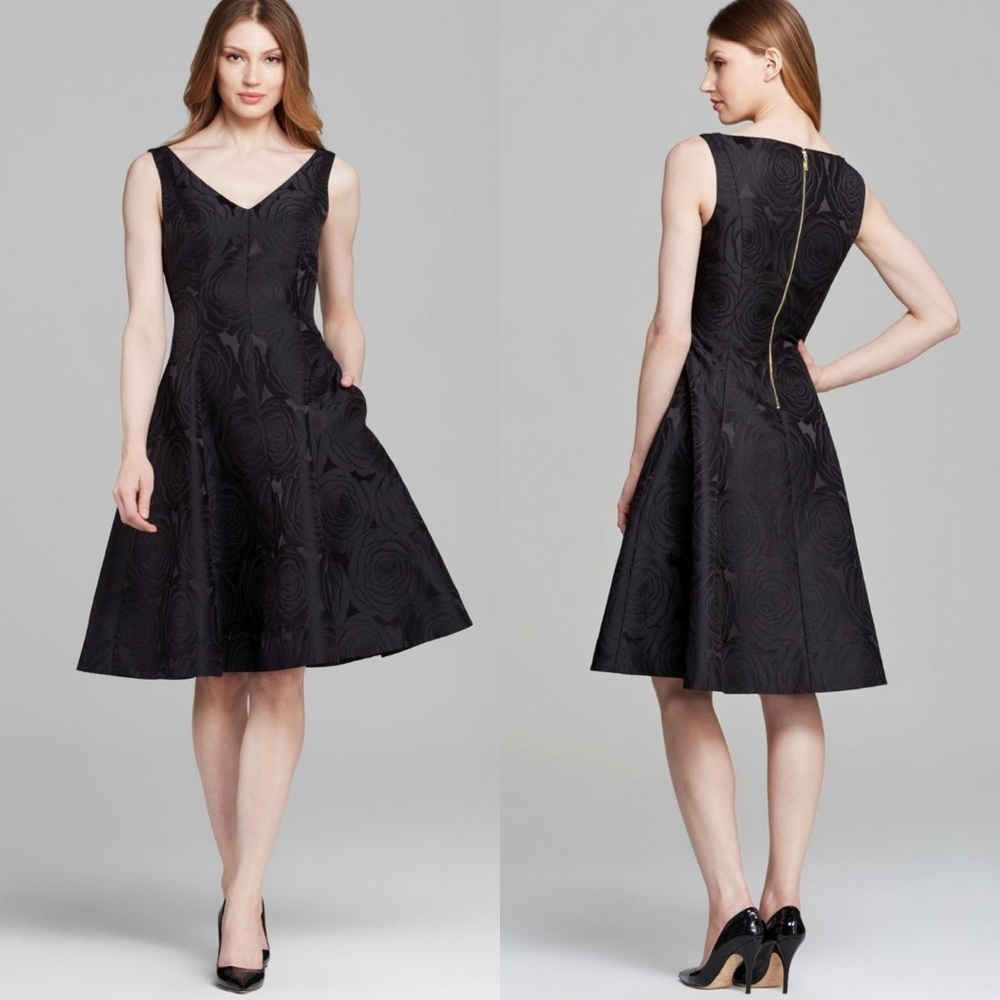 kate spade Black Floral Jacquard Fit-and-Flare Dress